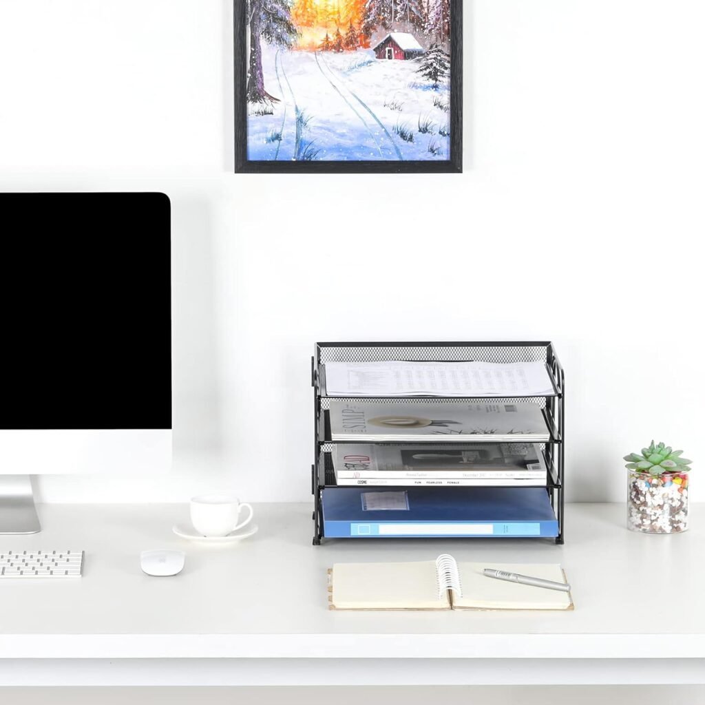 4-laags A4 bureau organizer met mesh opbergrek voor documenten, papieren en tijdschriften in zwart design