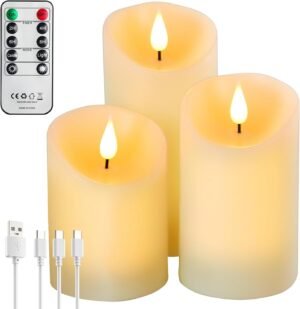 Set van 3 oplaadbare LED kaarsen met afstandsbediening en timerfunctie voor sfeerverlichting en decoratie