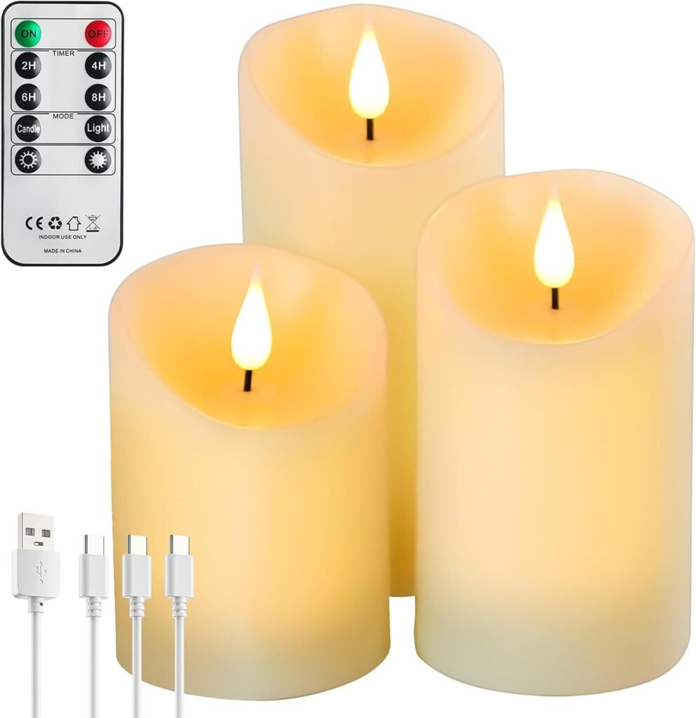 Set van 3 oplaadbare LED kaarsen met afstandsbediening en timerfunctie voor sfeerverlichting en decoratie