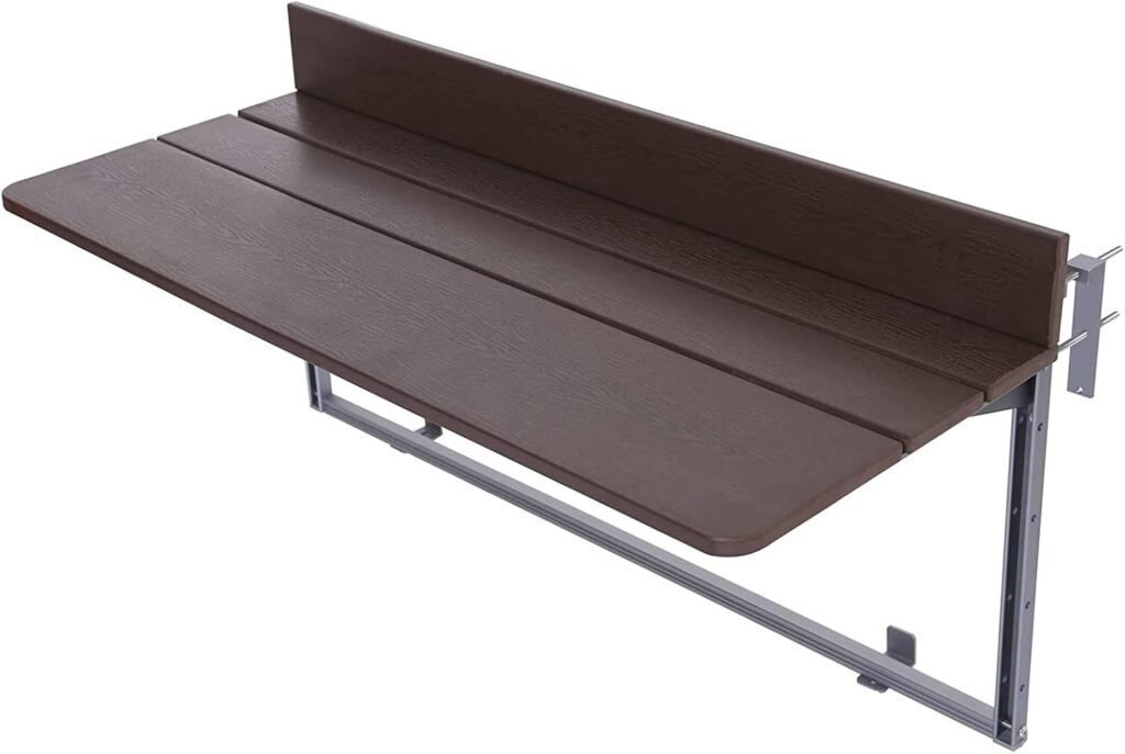 Vouwbare balkon hangtafel van aluminium met verstelbare hoogte voor terras en tuin, 60 x 37 cm