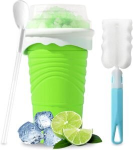 Slushy Maker Cup 500 ml – Herbruikbare Slush Beker met Rietje en Lepel – Siliconen IJsdrankje Maker met Reinigingsborstel – Groen