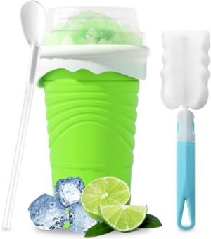 Slushy Maker Cup 500 ml siliconen knijpbekertje met rietje en lepel voor slush ijsdrankjes in groen