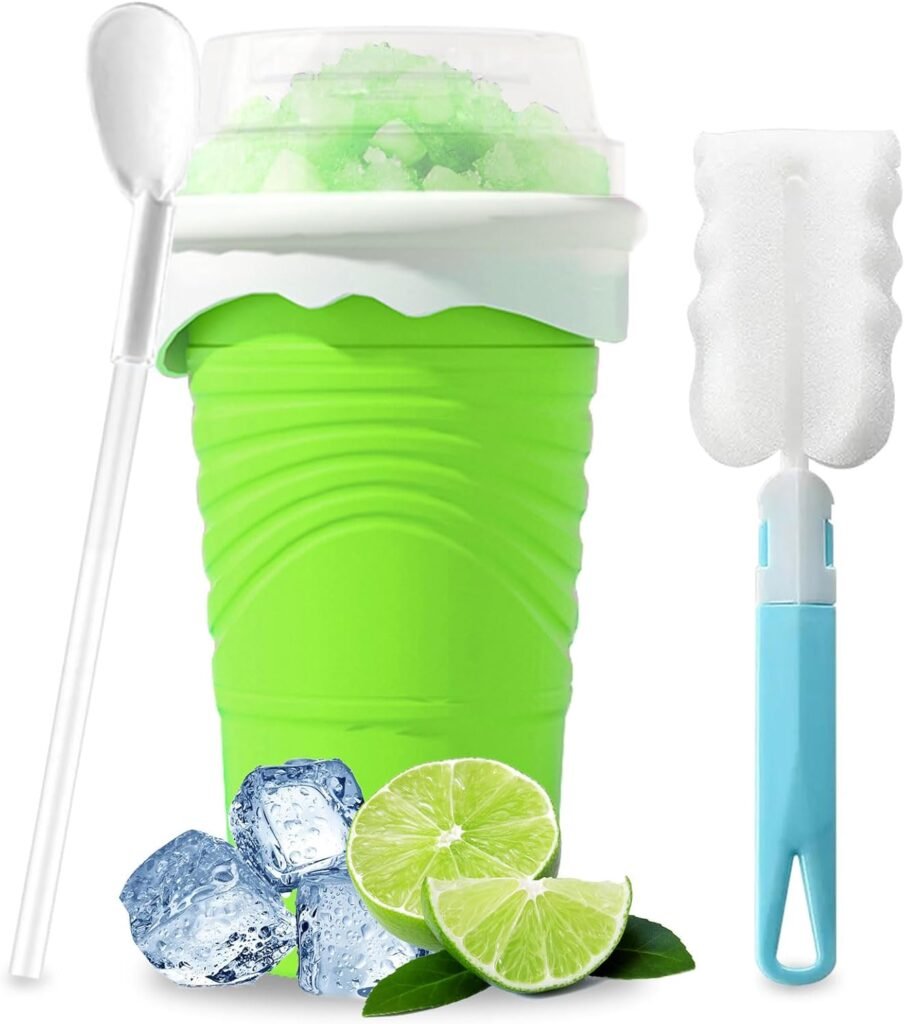 Slushy Maker Cup 500 ml siliconen knijpbekertje met rietje en lepel voor slush ijsdrankjes in groen