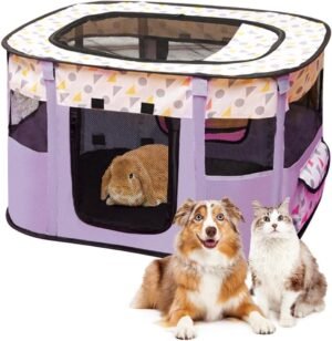Opvouwbare puppyren van Oxford stof met gaasdak en ritsdeuren voor honden, katten, konijnen en cavia's, 70x55x40 cm, binnen en buiten