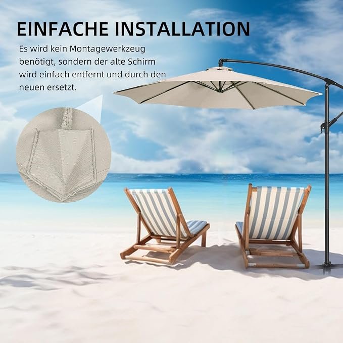Parasol vervanghoes 3m beige waterdicht UV-bestendig terras tuin parasol dakdoek beschermhoes