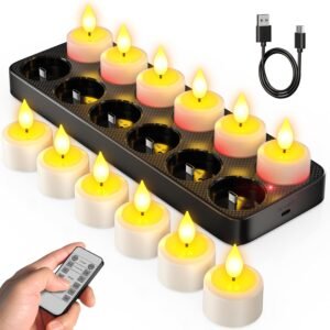 Oplaadbare Theelichtjes LED – 12 Stuks Flameless Kaarsjes met Afstandsbediening en Timer – Sfeerverlichting voor Tafels en Woondecoratie – Met Oplaaddock