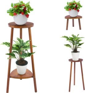 Houten Plantenrek 2-Laags – Verstelbare Plantenstandaard voor Binnen en Buiten – Bloemenrek voor Balkon Tuin en Woonkamer – Multifunctioneel Design