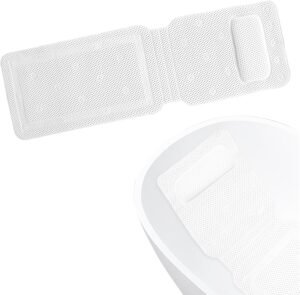 Badmat Met Hoofdkussen 125×36 cm – Ergonomische Bubbelmat Voor Ligbad – Antislip Badkussen Met Rug- En Schouderondersteuning – Sneldrogend Air Mesh Materiaal