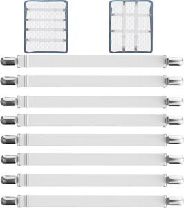 Laken Spanners Set Verstelbaar 55-250 cm – Hoeslaken Klemmen met Metalen Clips – Antislip Lakenhouders voor Matras en Bank – 8 Stuks Wit
