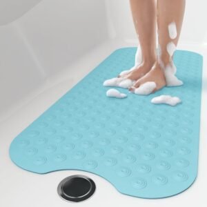 Badmat Antislip 100×40 cm – Douchemat Zonder Zuignappen van Natuurlijk Rubber – Veiligheidsmat voor Badkamer en Gladde Oppervlakken – Lichtblauw