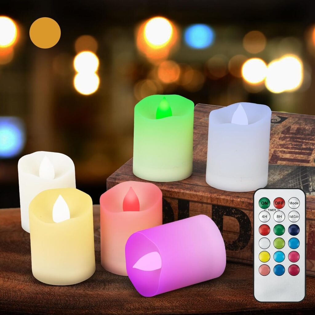 Set van 6 LED waxinelichtjes met RGB kleurverandering, afstandsbediening, timer en flikkerstanden voor sfeervolle tafeldecoratie en feestdecoratie