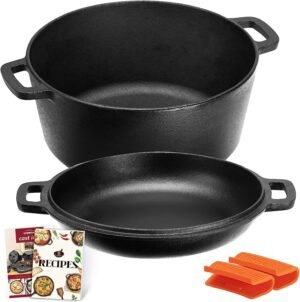 Gietijzeren braadpan met deksel voor keuken, camping, BBQ, oven en slowcooking gebruik