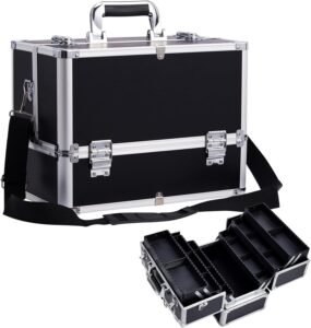 Make-up Organizer – Grote Cosmetica Opbergdoos met Sieradenopberging – Vanity Case voor Schoonheidsaccessoires – Zwart