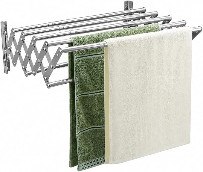 Opvouwbaar wanddroogrek met 7 stangen voor kleding drogen op balkon, in wasruimte of badkamer