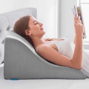Leeskussen met Traagschuim – Ergonomisch Rugkussen met Rugsteun voor Bed en Bank – Wigvormig Steunkussen voor Lezen, Gamen en TV Kijken – Comfortabel Kussen voor Volwassenen