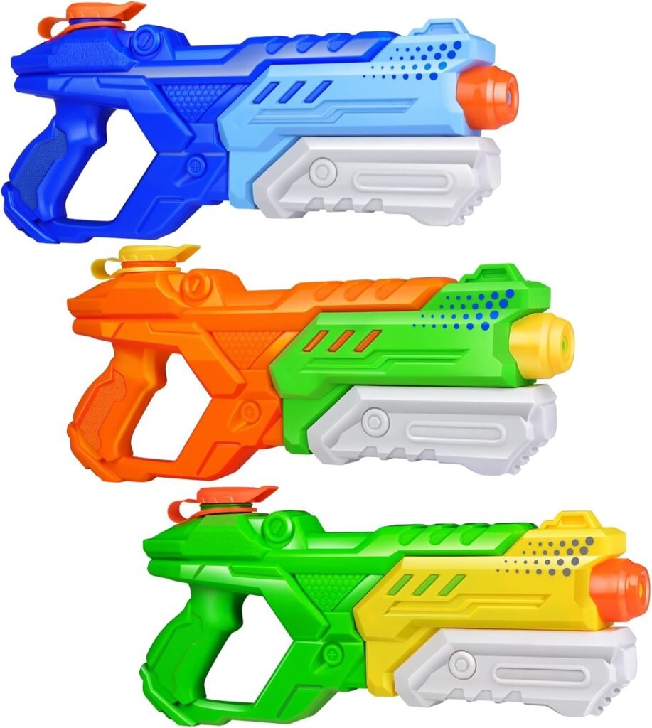 Waterpistool set 3-delig met 600 ml super soakers in blauw, groen en oranje voor kinderen en volwassenen, geschikt voor strand, zwembad en buitenspelen