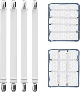 Verstelbare hoeslaken spanners – elastische lakenhouders met metalen clips – antislip bed, bank & matras – 4 stuks 55-250 cm wit