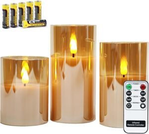 LED kaarsen in glas set – Afstandsbediening timer warm wit licht – LED kaarsen woon slaapkamer feestdagen – 3 stuks batterijen inbegrepen
