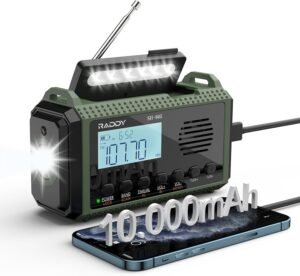 Noodradio met 10.000 mAh Accu – Draaikruk, Zonnepaneel & USB Oplaadbaar – AM/FM/SW Kortegolfradio met Zaklamp, Leeslamp en SOS-alarmfunctie