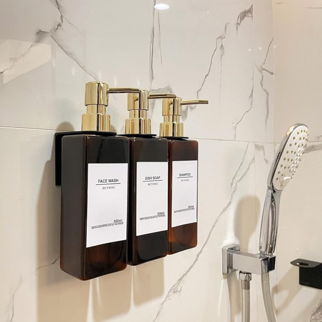 Shampoo dispenser 3 vaks voor douche met shampoo en conditioner, wandmontage zeepdispenser zonder boren 470 ml
