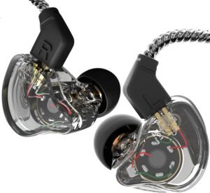 In-ear monitor oordopjes met afneembare kabel – Hifi oordopjes met diepe bas – Draadgebonden headset voor muzikanten en zangers – Zwart transparant