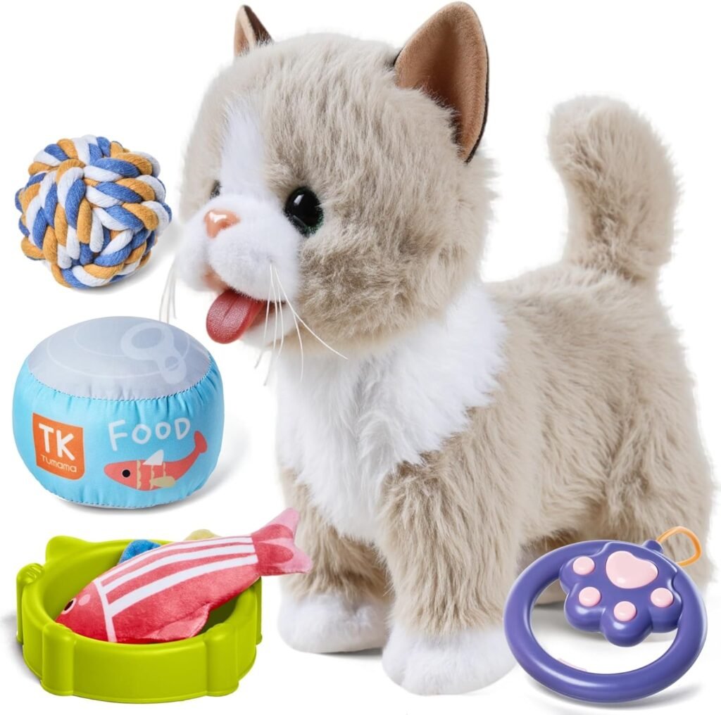 Interactieve knuffelkat met afstandsbediening, elektronisch kinderspeelgoed met geluiden en bewegende staart
