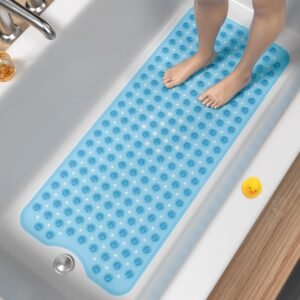 Antislip Badmat Extra Lang – Douchemat met Zuignappen en Afvoergaten – Schimmelwerende Badkamermat – 101 x 40 cm, Felblauw