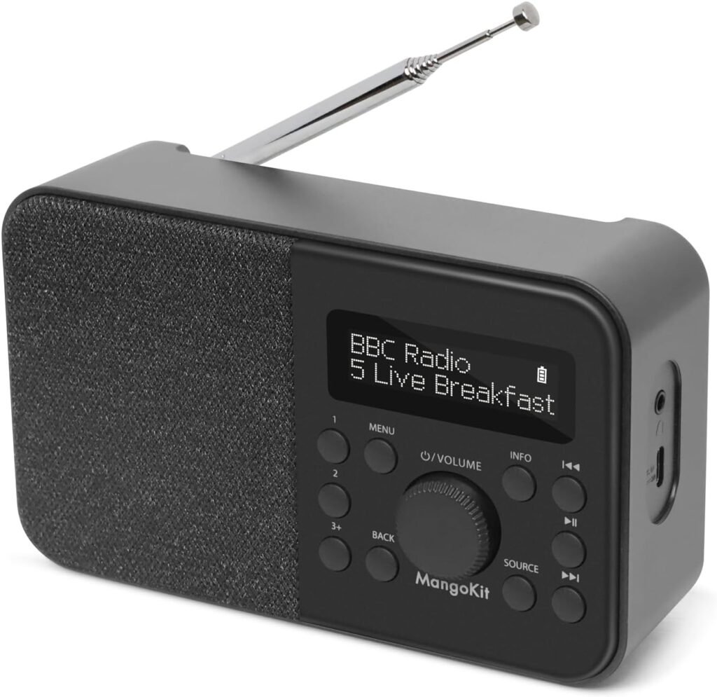 Draagbare DAB/DAB+ digitale radio met Bluetooth speaker, FM tuner en display in zwart