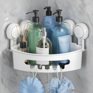 Hoek Doucherek Zonder Boren – Badkamer Organizer met Zuignappen – Doucheplank voor Shampoo en Douchegel – Waterdicht Rek met 10 kg Draagcapaciteit