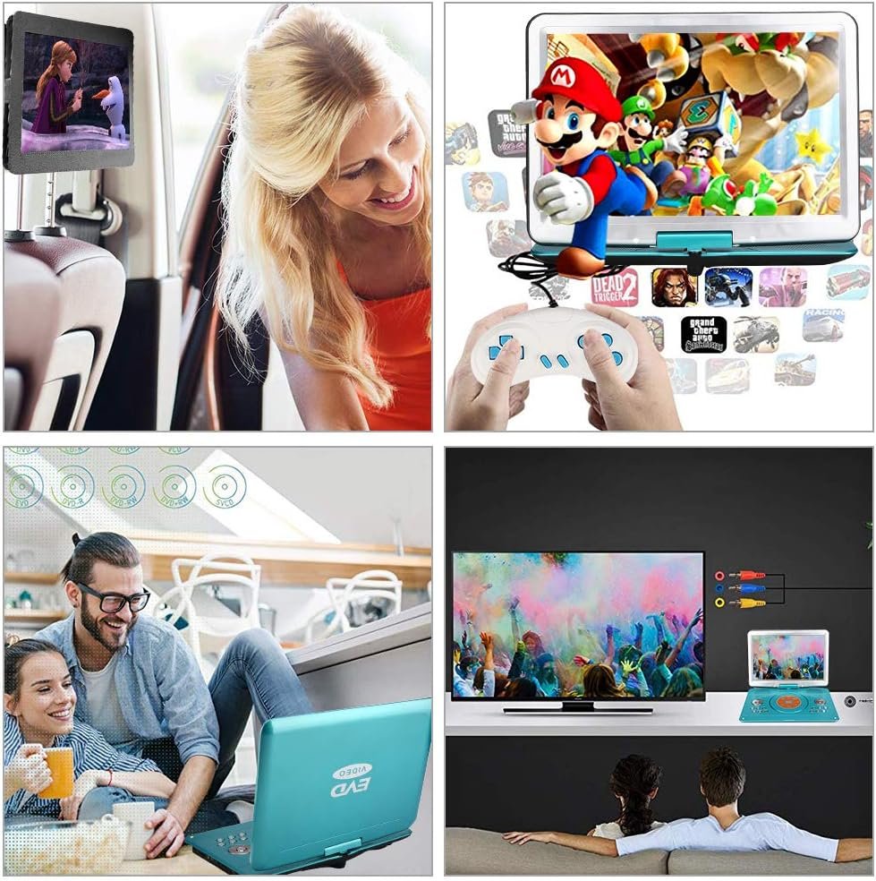 Draagbare DVD-speler 14 inch - Groot HD LCD-scherm voor auto en onderweg - Oplaadbare batterij, afstandsbediening, HDMI, USB en SD-kaart ondersteuning