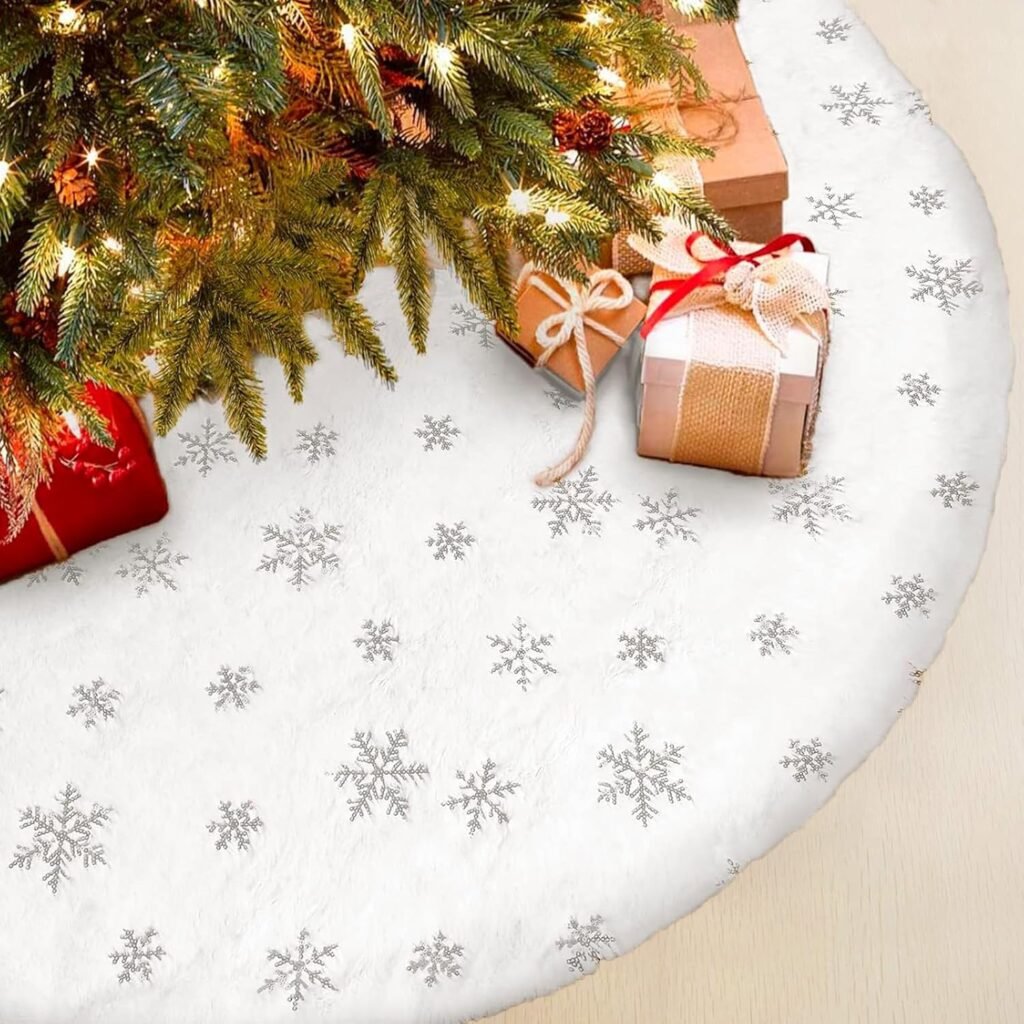 Witte kerstboomrok met sneeuwvlokdesign voor ronde kerstboomvoet decoratie 71 cm