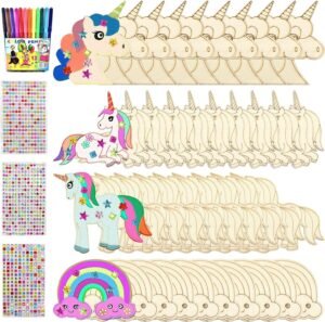 Houten eenhoorn knutselset voor kinderen met verf en creatieve DIY decoratie, 55 stuks