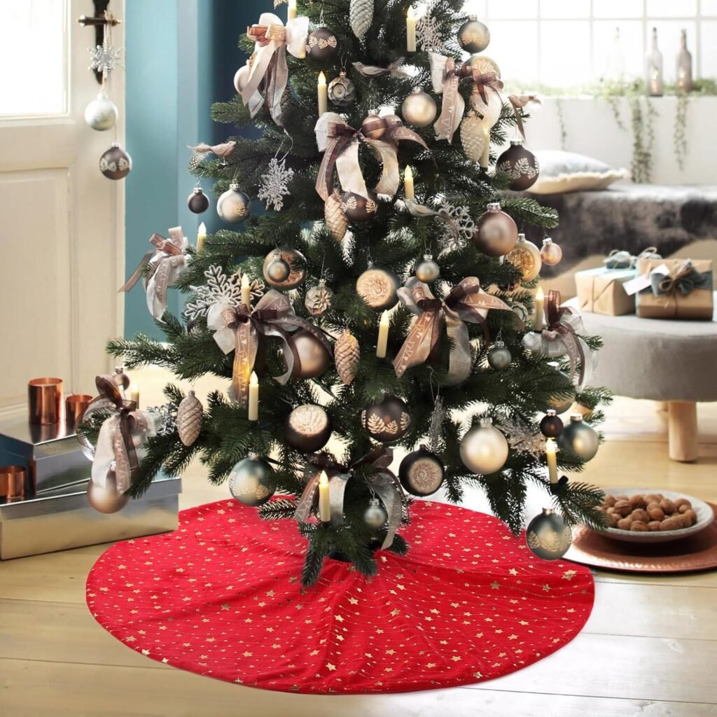 Ronde kerstboomdeken rood pluche met sterren patroon voor kerstboomstandaard 78 cm kerstdecoratie boomkleed en sfeermat