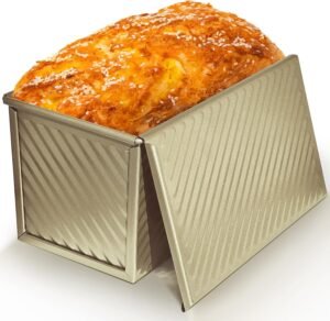 Broodbakvorm met Deksel Antiaanbak – Pullman Bakblik voor Zelfgebakken Brood – Carbon Staal met Schuifdeksel – 450g 21,5 x 12 x 11,7 cm