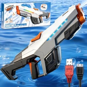Elektrisch Waterpistool Automatisch – Volautomatische Water Gun met LED Licht – Zomers Speelgoed voor Strand, Tuin en Zwembad – Grijs
