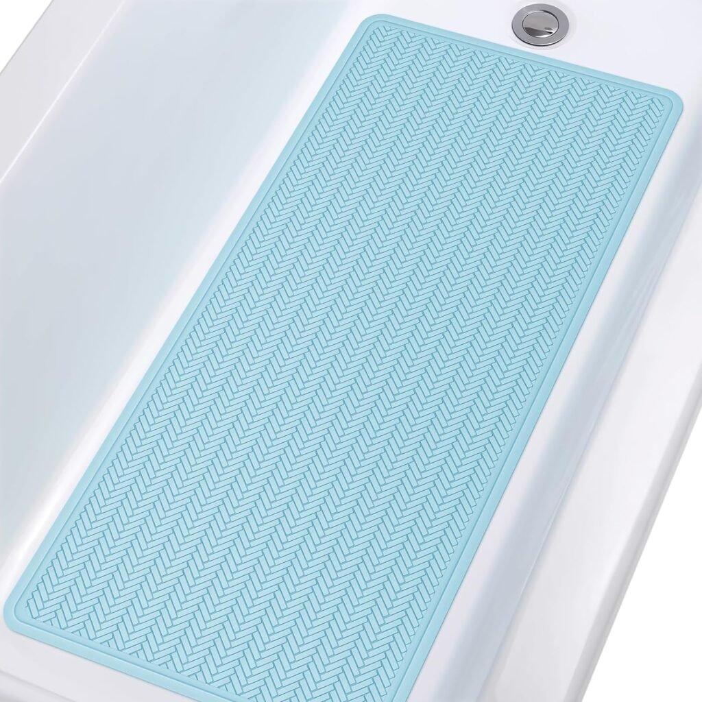 Antislip badmat lichtblauw met zuignappen voor badkamer en douchevloer 43x92 cm