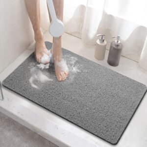 Antislip Douchemat 60×40 cm – Sneldrogende Badmat met Afvoer – Zachte PVC Loofah Mat voor Badkamer en Badkuip – Grijs Design