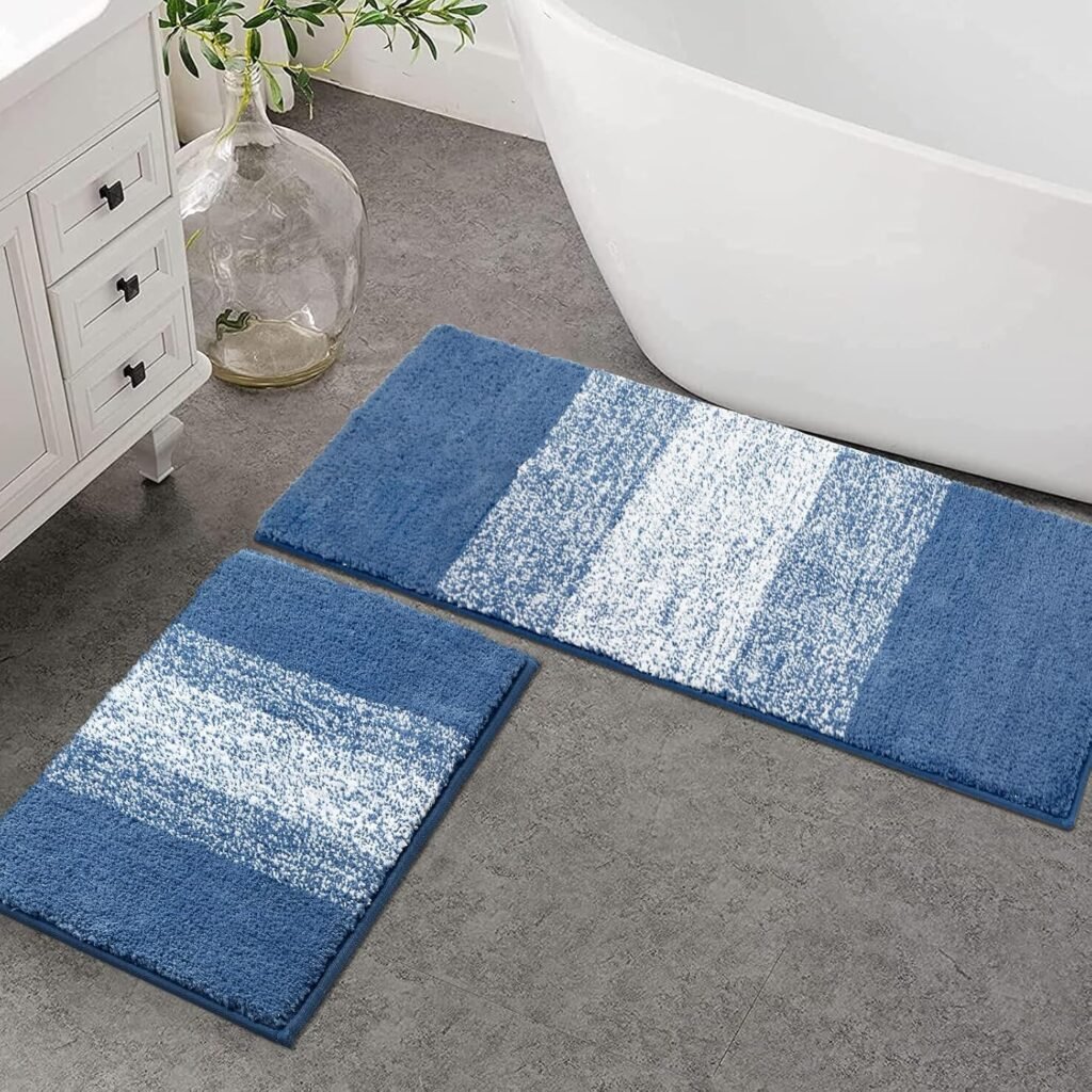 Blauwe badmatten set van microvezel met antislip en absorberende werking voor badkamer, slaapkamer en keuken