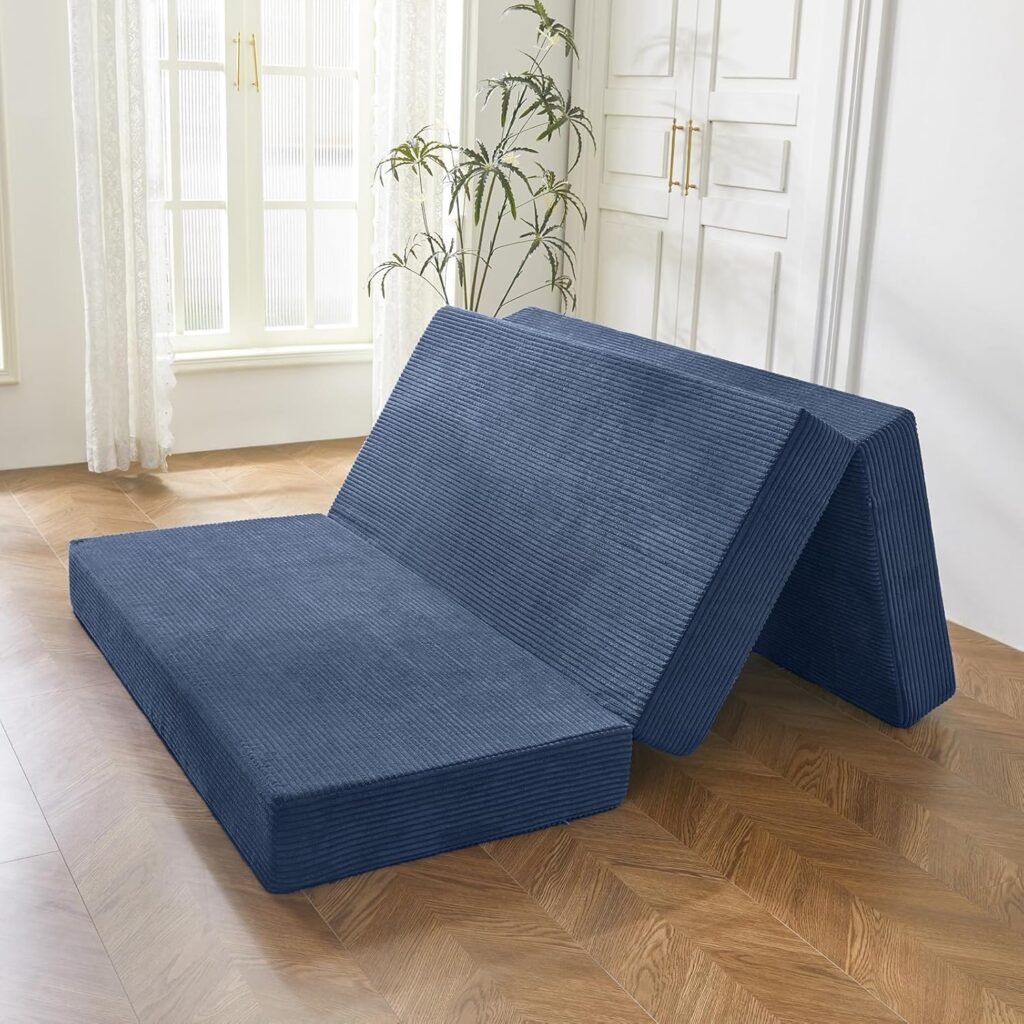 Corduroy vouwmatras 10 cm met wasbare hoes, opvouwbaar logeermatras voor bed en bank in blauwsteen king size