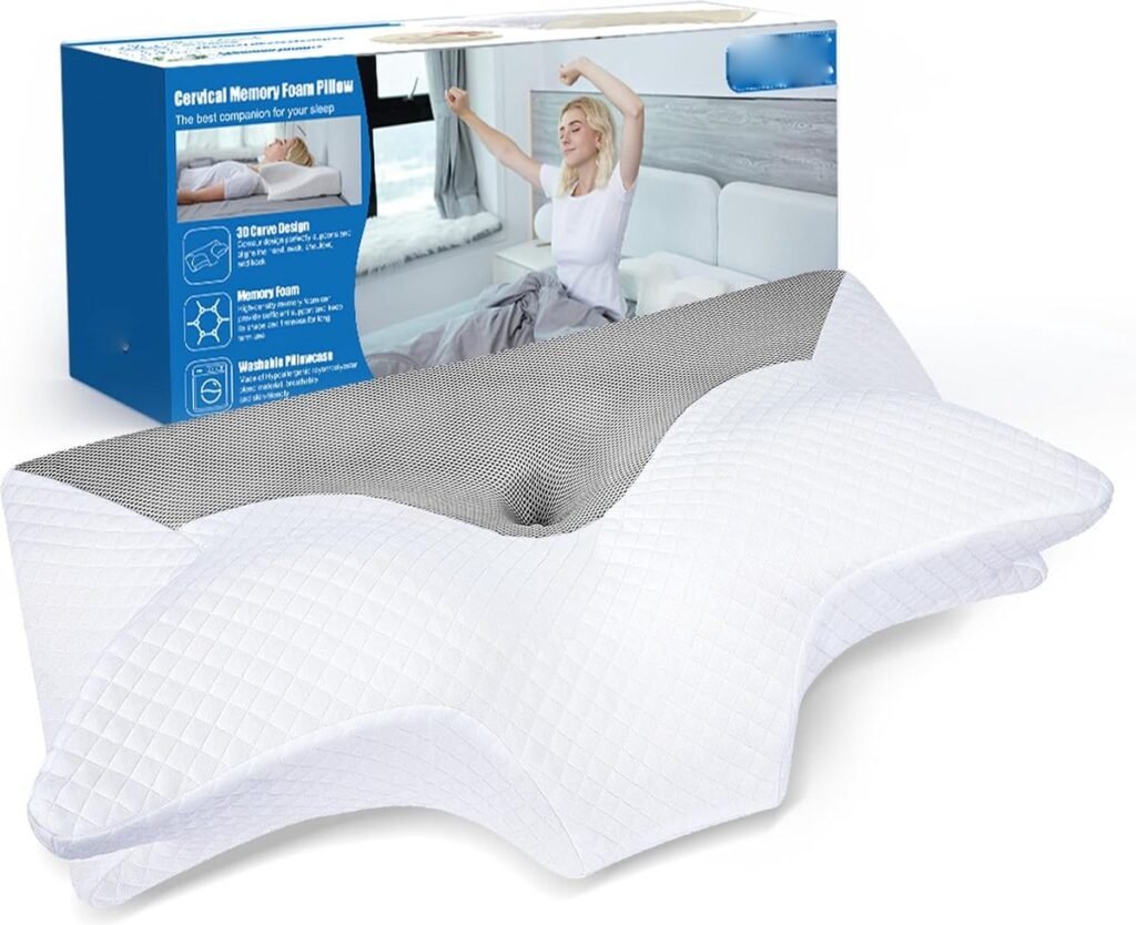 Cervicaal traagschuim kussen grijs met contourvorm voor nekondersteuning, 70 x 40 cm