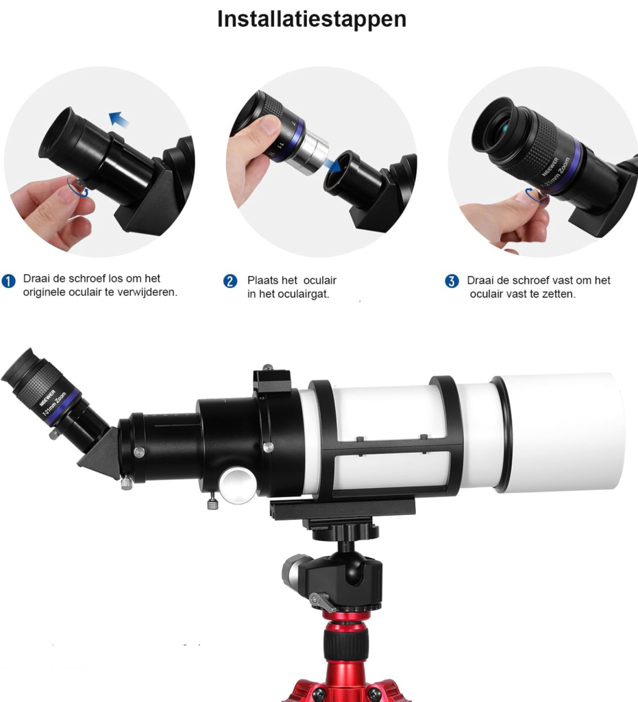 Zoom oculair voor telescoop 7-21mm met verstelbare brandpuntsafstand en 1,25 inch aansluiting voor astronomische observatie