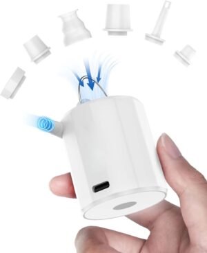 Elektrische luchtpomp met oplaadbare batterij, USB-C mini pomp voor luchtbedden, zwembaden en opblaasbaar speelgoed met lucht aflaten functie