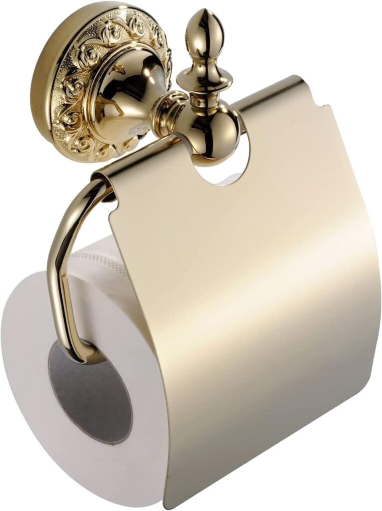 Gouden toiletpapierhouder met plankje en opbergrek voor badkamer