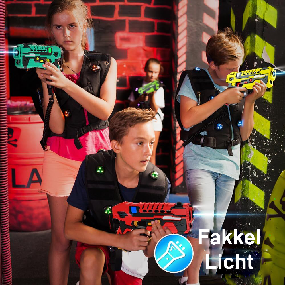 Oplaadbare laser tag geweren set voor 4 spelers met infrarood lasergeweren en oplaadstation