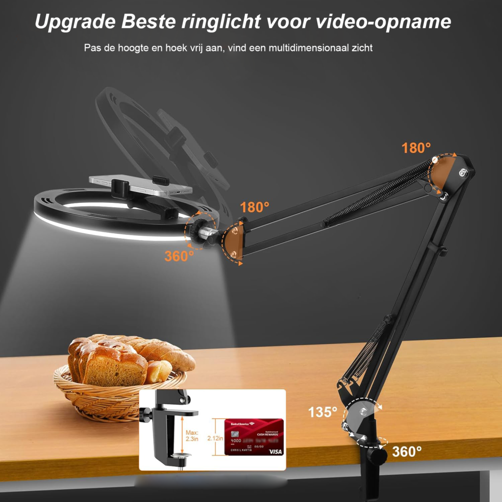 Selfie ringlamp 10 inch LED met statief, telefoonhouder en afstandsbediening voor video-opnames en live streaming