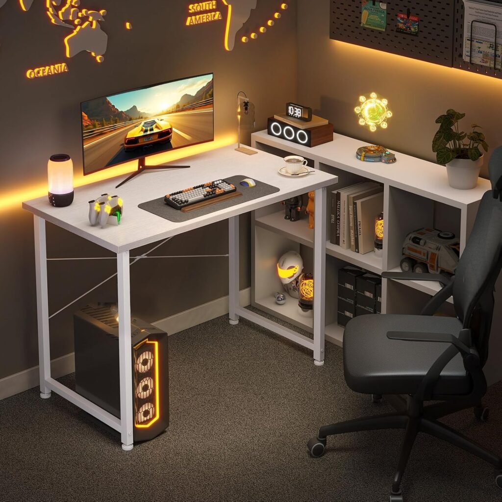 Klein wit bureau 80x40 cm met hoofdtelefoonhouder en opbergzak voor thuiswerkplek en studieruimte