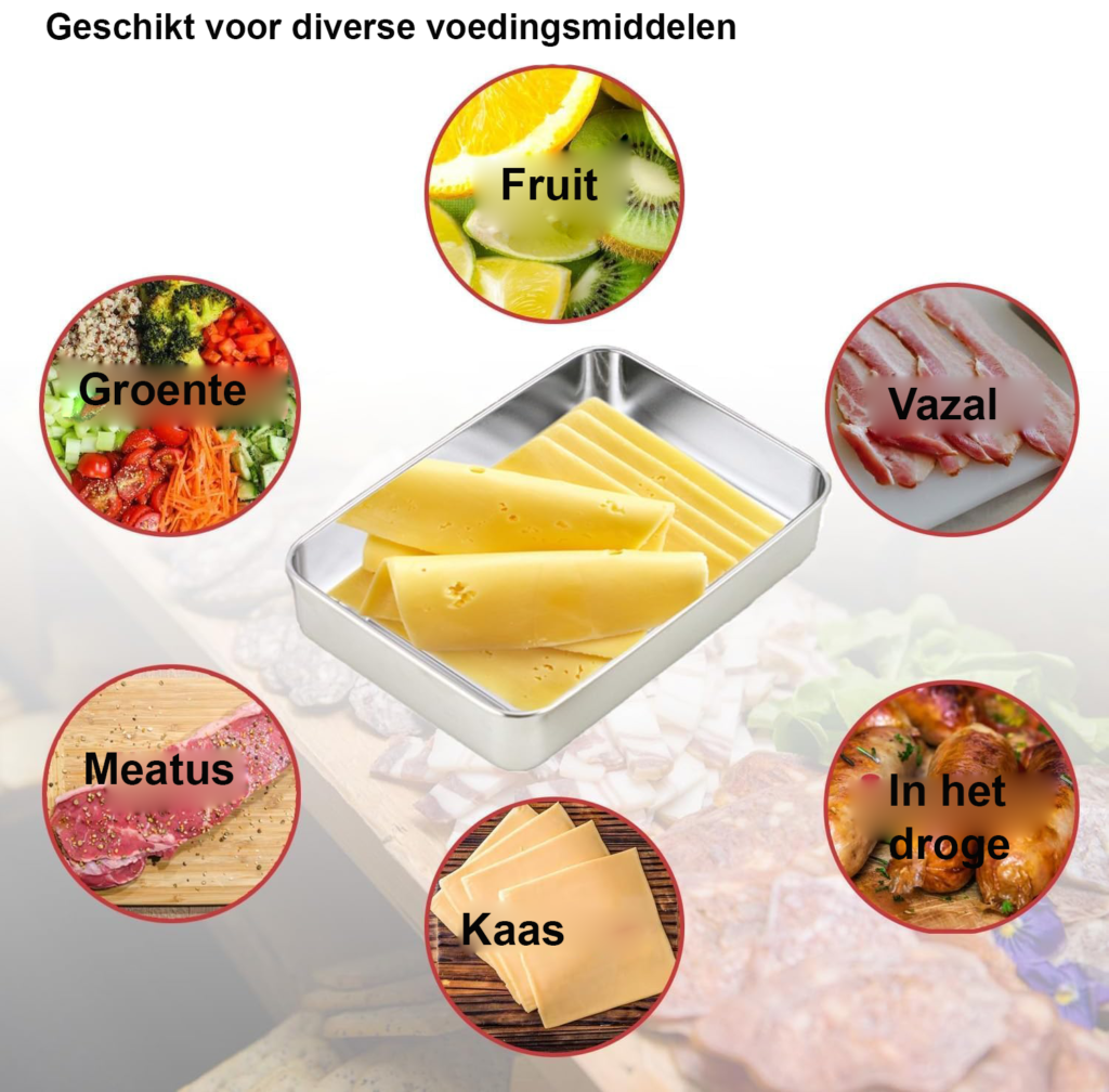 Set van 3 roestvrijstalen vleeswarendozen stapelbaar voor kaas en vlees vaatwasser- en vriezerbestendig