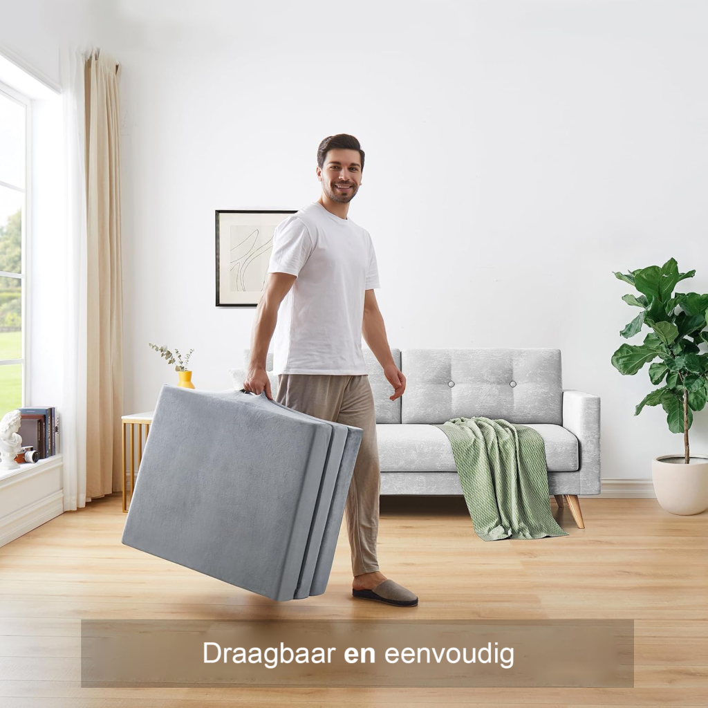 Opvouwbaar traagschuim matras 10 cm als eenpersoons logeermatras met wasbare hoes en campingfunctie