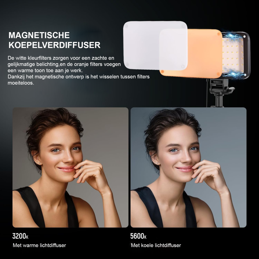 LED videolamp set met verstelbaar statief, dimbare bi-color studioverlichting voor fotografie en video-opnames