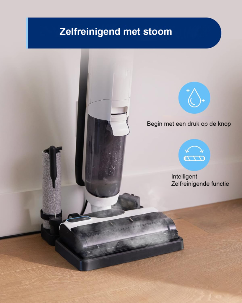 Slimme stoomreiniger 3-in-1 met LED display voor dweilen en stofzuigen van harde vloeren